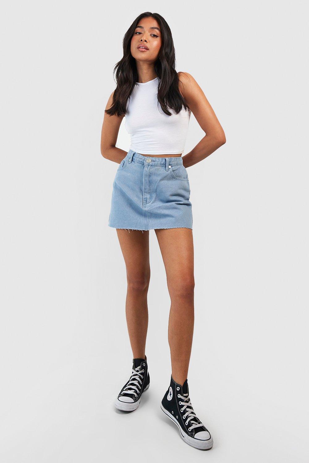 Denim mini skirt clearance boohoo